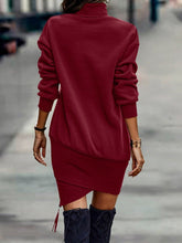 Load image into Gallery viewer, Solid color new high neck long sleeves crossover hem short fashion dress