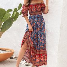 Load image into Gallery viewer, Bohemia Beach Resort Dress Off Shoulder Bubble Sleeves Retro Comfortable Fashion Dress