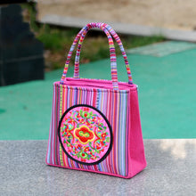 Load image into Gallery viewer, New Ethnic Style Bag Women&#39;s Handheld Double Pull Bag Versatile Small Square Bag Striped Hand Bag