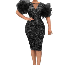 Load image into Gallery viewer, New velvet sequin mesh stitching package hip dress skirt dress