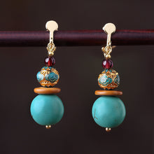 Load image into Gallery viewer, Original Design Antique Earrings Female Turquoise Show White Retro Atmosphere Earrings with No Pierced Ears Advanced Exquisite