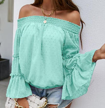 Load image into Gallery viewer, Long sleeve flared chiffon strapless neck openwork blouse