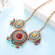 Load image into Gallery viewer, Hair ornament headwear alloy Tibetan Necklace ethnic style fresh gold-plated oil drop color glaze set Pendant Silver Gold Red Green