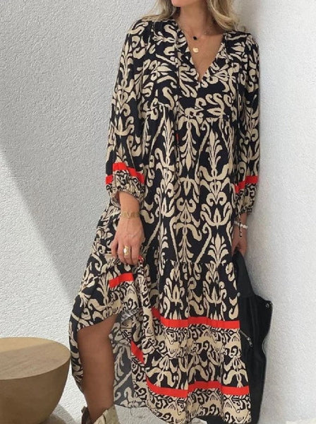 Women's Casual Straight Length Dress Fragmented Flower Print Street Dress Outdoor Daily Long Sleeve V-Neck