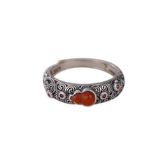 Load image into Gallery viewer, Natural Red Agate Gourd Ring Women&#39;s S925 Sterling Silver Fulu Openwork Retro Design Ring