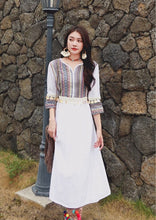 Load image into Gallery viewer, Ethnic Style New Spring and Summer Splicing Patch Cotton Linen Tassel Dress