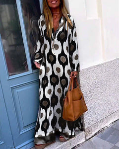 Summer New Fashion Print V-Neck Long Dress