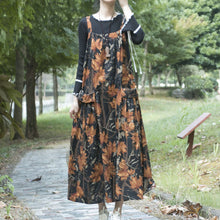 Load image into Gallery viewer, Spring and Autumn Ethnic Style Printed Cotton Hemp Strap Dress Loose Swing Large Pocket Long Dress