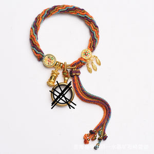 Hand-woven Tibetan wind reincarnation bracelet zakiram green tara yellow god of wealth Manjushri thangka bracelet Tibetan style bracelet