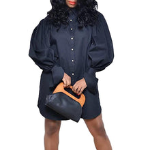 Load image into Gallery viewer, Loose Puff Sleeve Solid Color Lapel Long Sleeve Shirt Dress