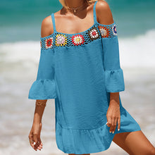Load image into Gallery viewer, Holiday Suspenders Sun-protective Clothing Crocheted Lace Shoulder Dress Casual Short Solid Color Sunscreen Beach Skirt