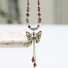 Load image into Gallery viewer, Ethnic style ceramic long sweater chain women&#39;s antique hanging vintage Chinese style butterfly necklace