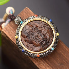 Load image into Gallery viewer, Women&#39;s Versatile Retro Necklace National Jewelry Wood Nine tailed Fox Zhajilam Green Tara Thangka Necklace