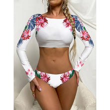 Load image into Gallery viewer, Long sleeve sunscreen swimsuit print bikini.