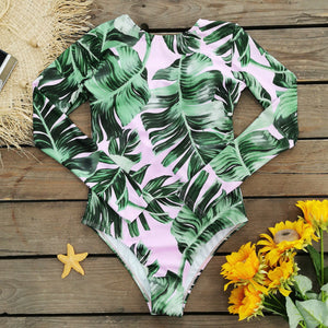 Long Sleeve Printed One Piece Swimsuit Triangle One Piece Surf Suit