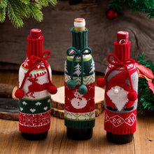 Load image into Gallery viewer, Fur ball bow wine bottle set Elk Elder Snowman Knitted Wine Set Decoration Gift Decoration