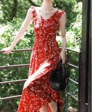 Load image into Gallery viewer, Bohemian New Goddess Style Retro Red Print Sleeveless Ruffle Dress