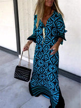 Load image into Gallery viewer, New Summer Retro Casual Geometric Colored Tribal Split V-Neck Long Sleeve Holiday Dress