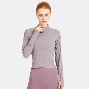 Fitness Yoga Wear Women's Stand-up Collar Zipper Slim Long Sleeve Outdoor Running Breathable Quick-drying Sports yoga top