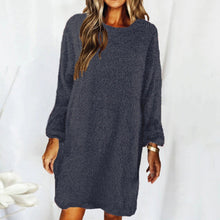 Load image into Gallery viewer, New autumn and winter solid color comfortable plush long sleeve round neck loose dress