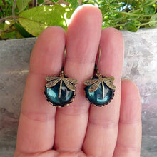 Load image into Gallery viewer, Vintage dragonfly green crystal pendant earrings bohemian earrings