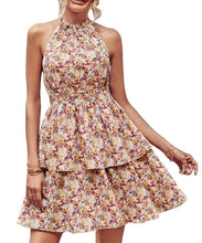 Load image into Gallery viewer, Härneck backless print sleeveless dress