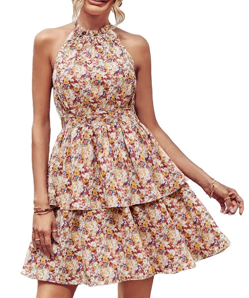 Härneck backless print sleeveless dress