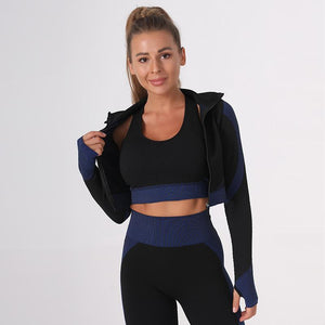 Seamless yoga exercise suit hip lift elastic fitness suit zipper top Sweatshirt three piece women's suit