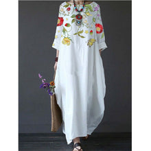 Load image into Gallery viewer, Summer Feminine Style Long Dress Round Neck Vintage Sweet Print Art Dress 3/4 Sleeve