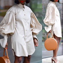 Load image into Gallery viewer, Loose Puff Sleeve Solid Color Lapel Long Sleeve Shirt Dress