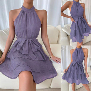 Women's panels sleeveless ruffled dresses