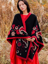 Load image into Gallery viewer, Ethnic style wool shawl, women&#39;s autumn and winter cape blanket, oversized scarf, thickened warmth, shawl split shawl