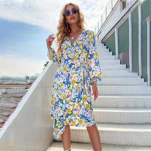 Vacation casual beach floral dress dress long skirt woman