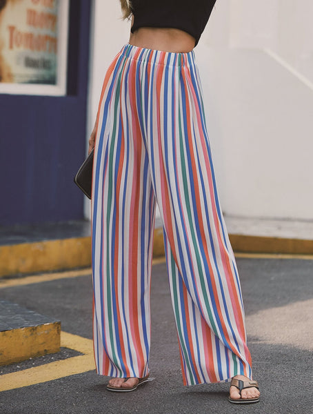 Pants colorful striped trousers loose high waist, slim, versatile slacks, wide legs