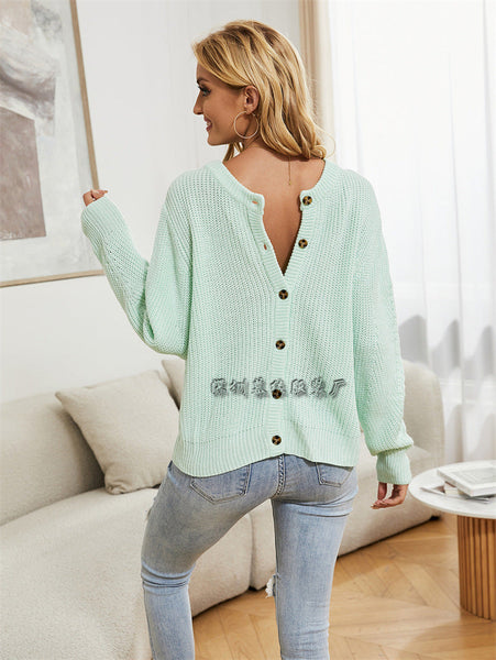 Two-sided knit sweater temperament commuting loose solid color sweater women's jacket cardigan