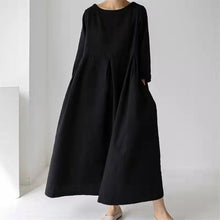 Load image into Gallery viewer, Loose Plus-size Dress Fat Japanese Cotton and Linen Round Neck Pullover Solid Color Long Skirt Big Swing Dress