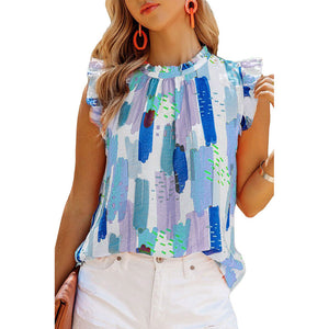 Summer New Loose Sleeveless Tops Color Printed Vest Tops