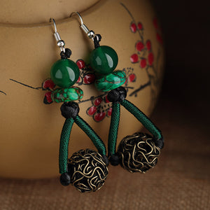 Ethnic style earrings green earrings women's vintage style sterling silver premium sense earrings