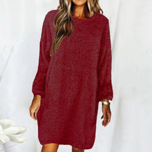Load image into Gallery viewer, New autumn and winter solid color comfortable plush long sleeve round neck loose dress
