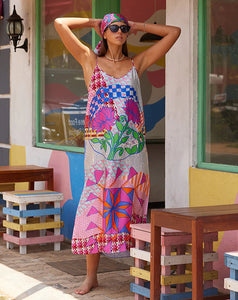 Hot Selling New Print V-neck Strap Dress Seaside Beach Skirt