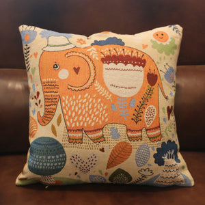 Double side embroidered elephant cotton linen pillowcase sofa back, bedside cushion cover