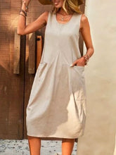 Load image into Gallery viewer, Casual Dress Cotton Linen Sleeveless Solid Amazon Loose U-neck Dress