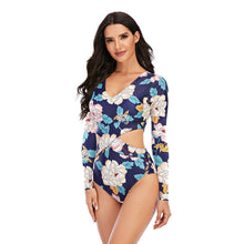 Load image into Gallery viewer, Jumpsuit long-sleeved surfwear sunscreen women&#39;s swimsuit hot spring wetsuit sexy swimwear Oni flower