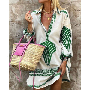 Summer new casual long shirt loose vacation split top woman