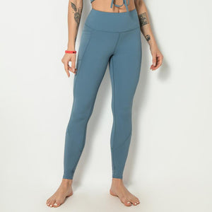 Spliced pocket size double-sided nylon high elastic sports high waist hip tight yoga pants women.