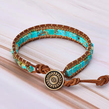 Load image into Gallery viewer, 4mm square imperial stone chain hand woven bracelet vintage leather bracelet