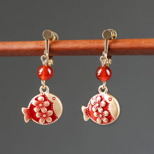 Load image into Gallery viewer, Antique Red Earrings with Cheongsam Retro Temperament Joker Jade Sterling Silver Ethnic Vintage Style Earrings