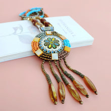 Load image into Gallery viewer, New national style sunflower Necklace sweater chain antique ceramic jewelry crafts
