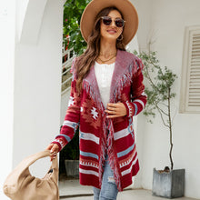 Load image into Gallery viewer, Autumn and Winter Loose Hooded Long Sweater Coat Tassel Geometric Jacquard Sweater Cardigan