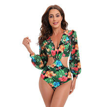 Load image into Gallery viewer, Swimsuit backless long-sleeved one-piece swimsuit high waist lace-up V-neck swimsuit women bikini